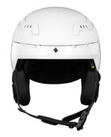 Vit Sweet Protection Switcher 2Vi Mips skidhjälm sedd framifrån med ventilationshål för alpina skidåkare.