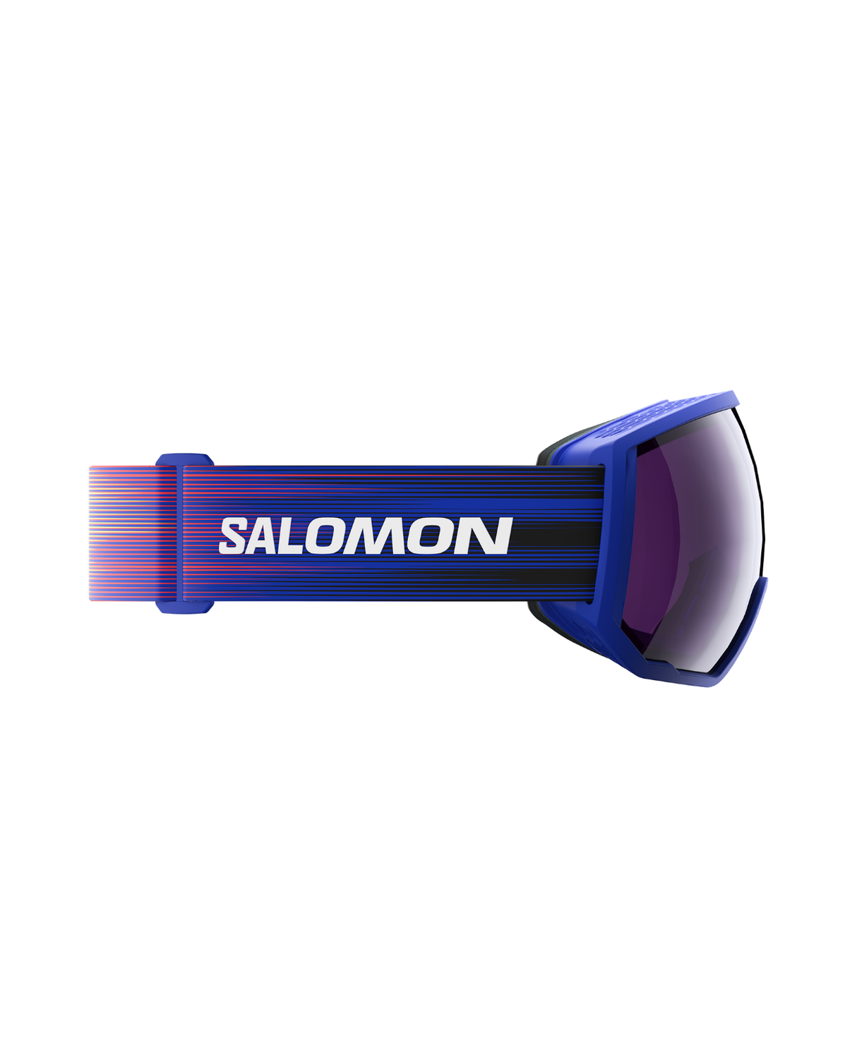 Salomon Radium Pro Outline Sigma skidglasögon i färgen Race Blue som visar sidoprofil med band och logotyp.