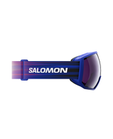 Salomon Radium Pro Outline Sigma skidglasögon i färgen Race Blue som visar sidoprofil med band och logotyp.