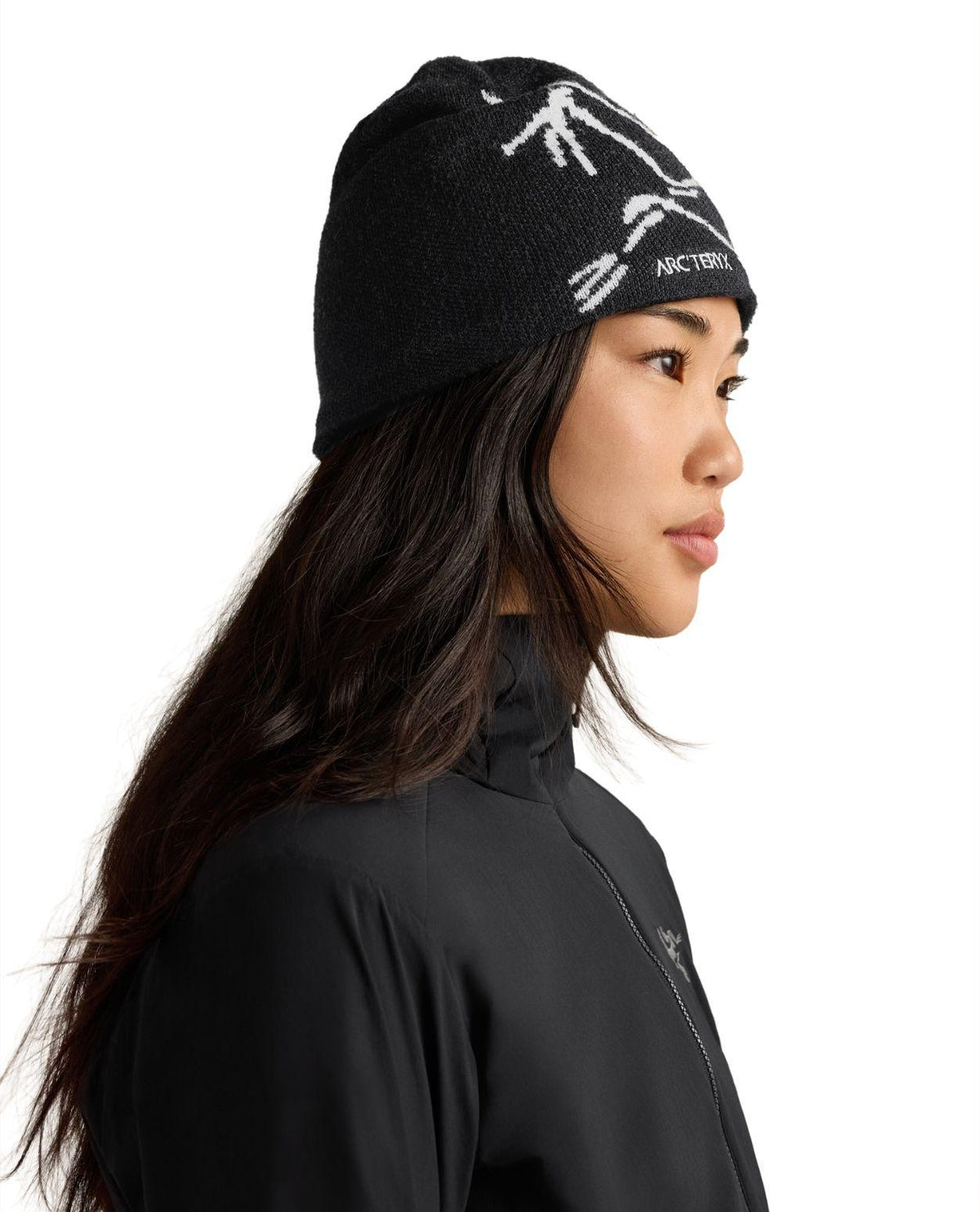 Arc'teryx Bird Head Toque - Svart mössa som visas i profil på modell
