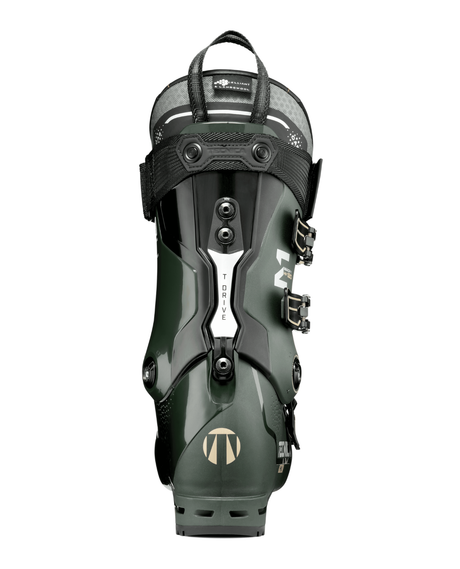 Tecnica Mach1 HV 120 TD alpinpjäxa bakifrån med T-Drive teknologi och justerbara spännen.