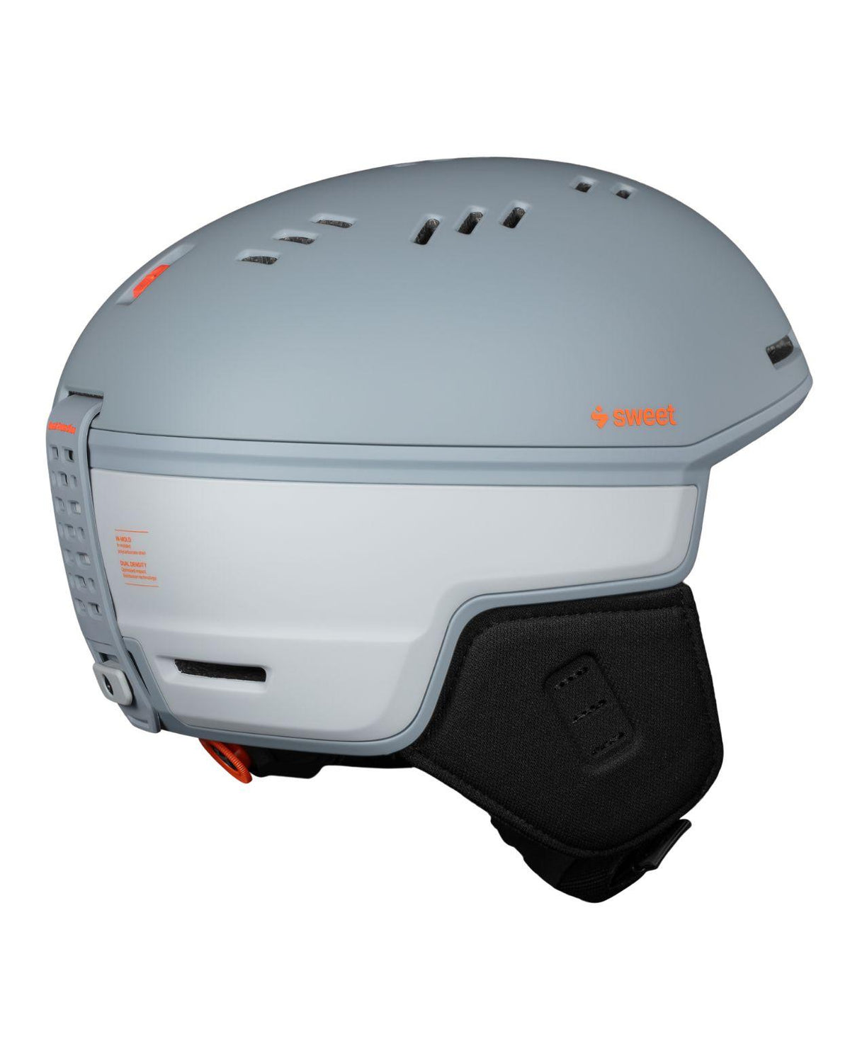 Sweet Protection Adapter Mips alpinhjälm i färgen Platinum Grey med orangea detaljer och ventilation.