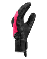 Leki WCR Pro Zero racingvante i läder och neonrosa, optimerad för maximal precision och skydd för alpina tävlingsåkare.