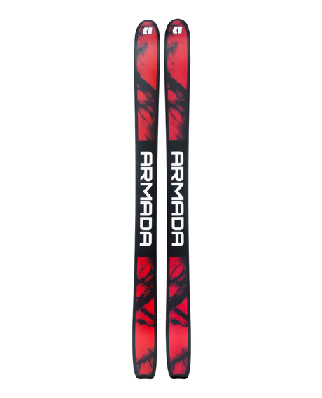 Armada ANTIMATTER 114 freerideskidor med röd och svart design och tydlig logotyp från Alpingaraget