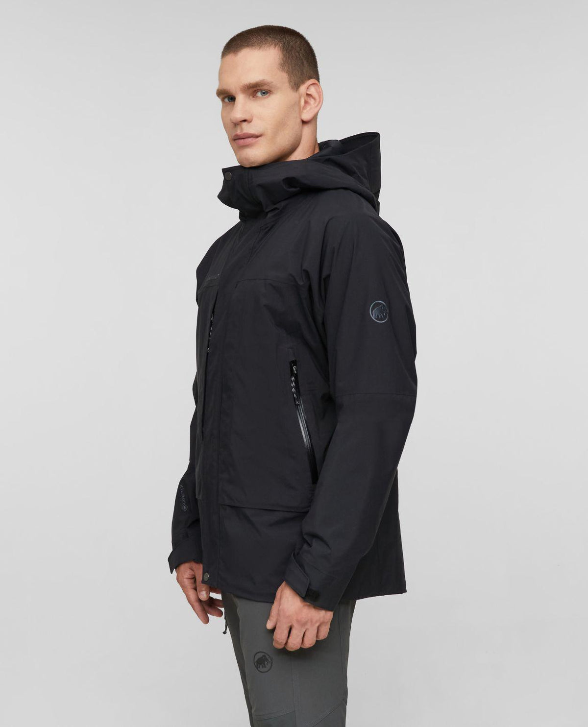 Mammut Haldigrat Gore-Tex HS Thermo Hooded Jacket Men i svart på modell - Alpingaraget