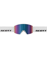 Scott React skidglasögon i vitt med speglande AMP Teal Chrome-lins för utförsåkning.