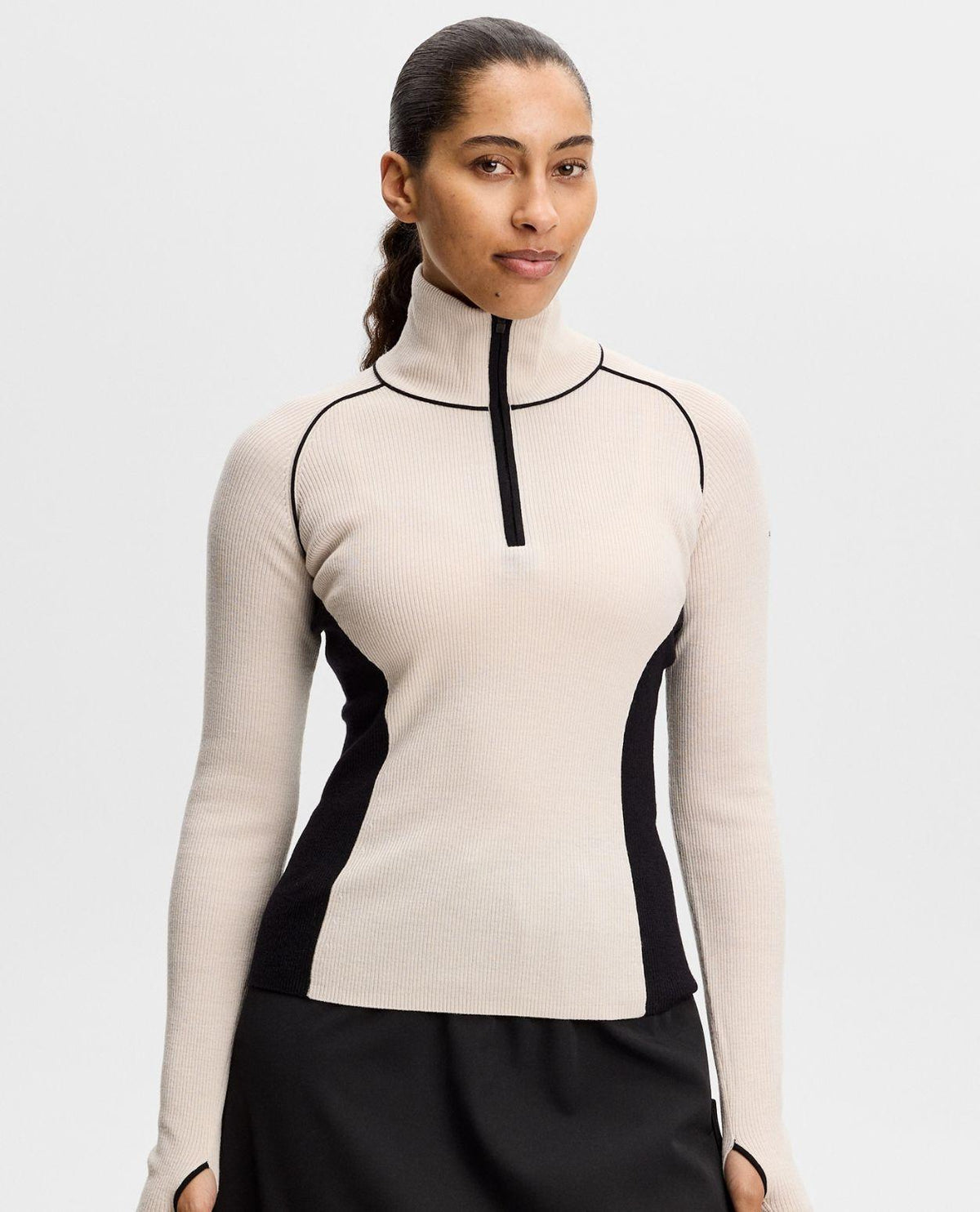 J.Lindeberg Valley Knitted Rib Quarter Zip Dam - Moonbeam Beige