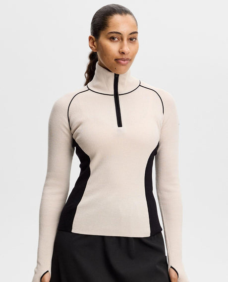 J.Lindeberg Valley Knitted Rib Quarter Zip Dam - Moonbeam Beige
