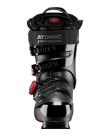 Atomic Hawx Magna 130 S BOA, svart alpinpjäxa med rött BOA-vred och kraftig rem sedd framifrån.