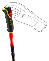 Leki WCR Pro GS TR:s ergonomiska Trigger-grepp i rött och neongult ger dig optimal kraftöverföring i tävlingsbacken.