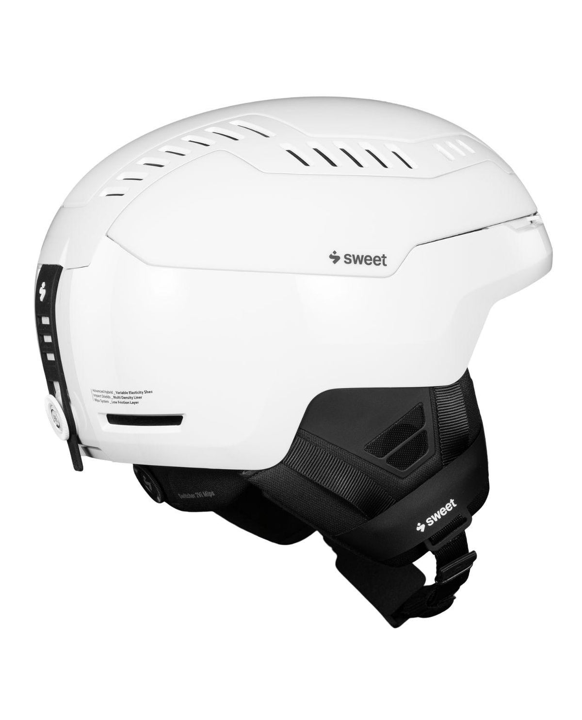 Sweet Protection Switcher 2Vi Mips skidhjälm i vit glansig finish med säkerhetsfunktioner och justerbar ventilation.