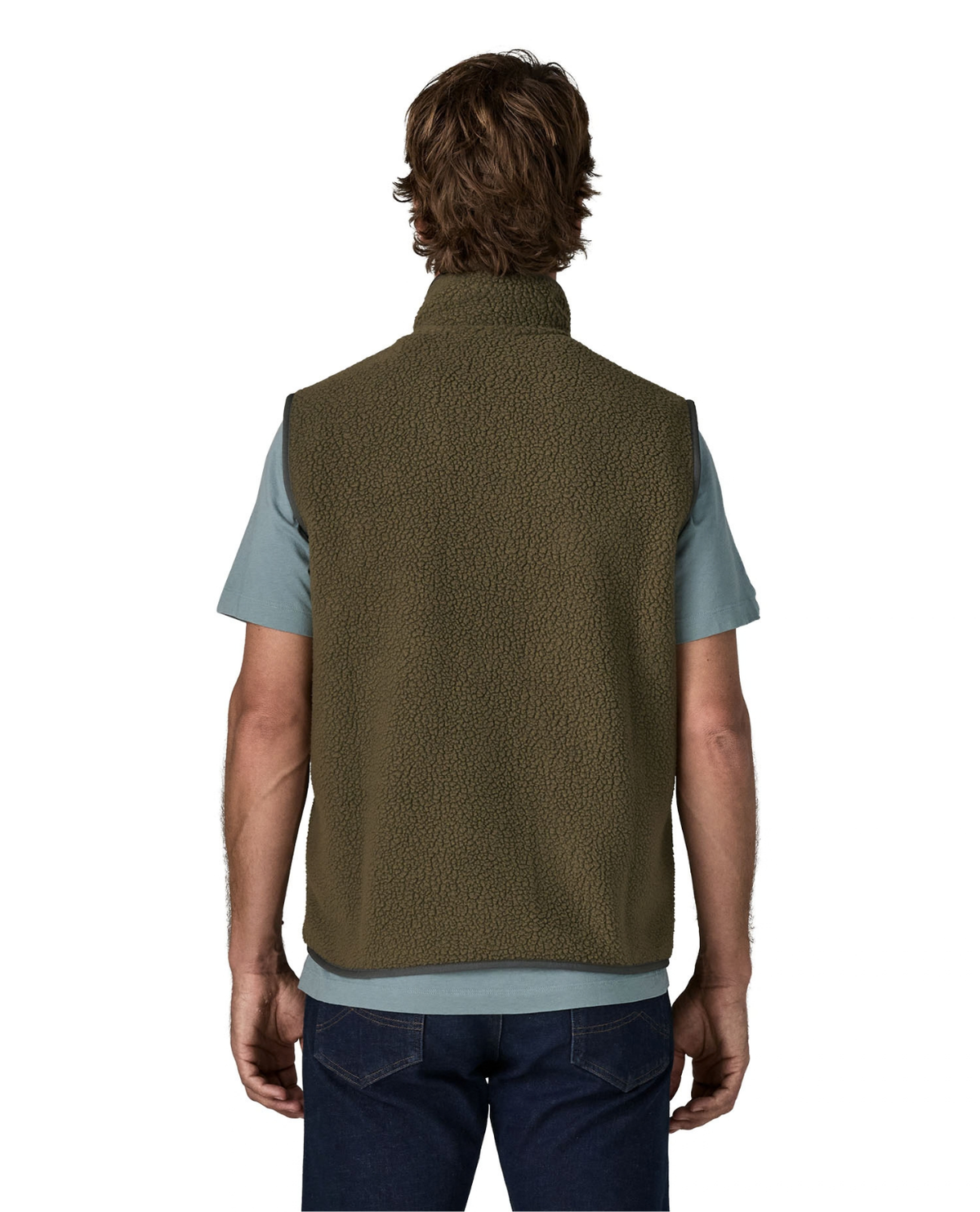 Patagonia Retro Pile Vest Men i färg Basin Green, visad bakifrån på modell.