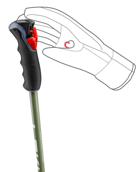 Leki Peak Vario TR med uppdaterat Trigger 3D-system och olivgrönt skaft för alpina tävlingsåkare.