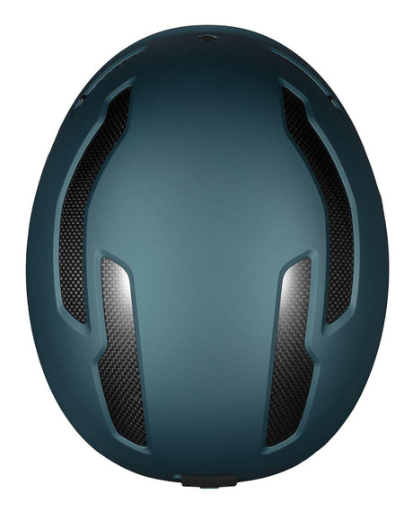 Deep Teal-färgad Sweet Protection Trooper 2Vi Mips hjälm med kolfiberförstärkning sedd från ovan.