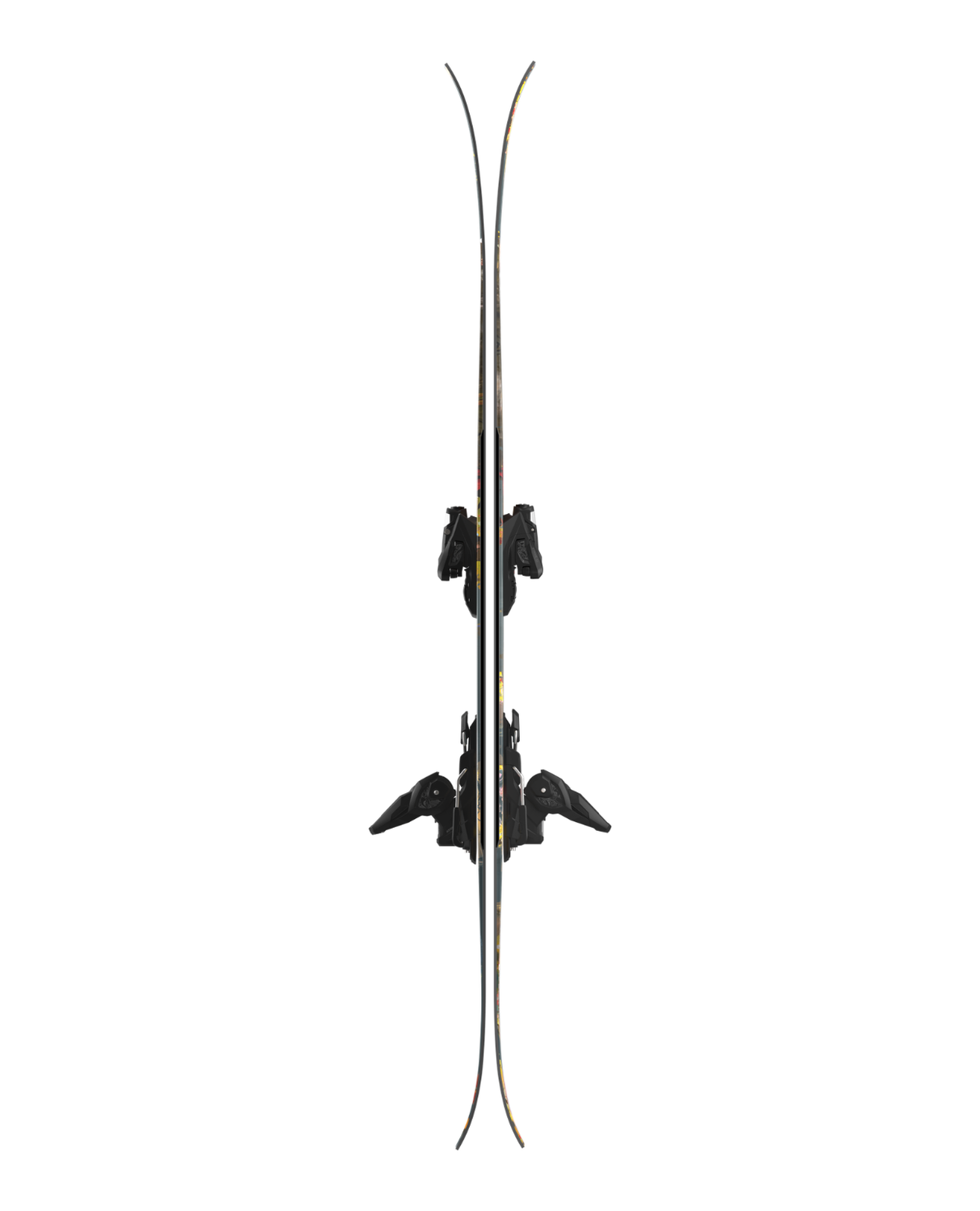 Atomic Bent Chetler Mini 26/27 juniorskidor i sidoprofil med svarta Strive 10-bindningar och Powder Rocker.