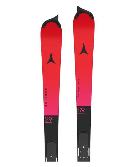 Atomic Redster S9 FIS 155 slalomskidor i rött och svart med World Cup-design för tävlingsåkare.