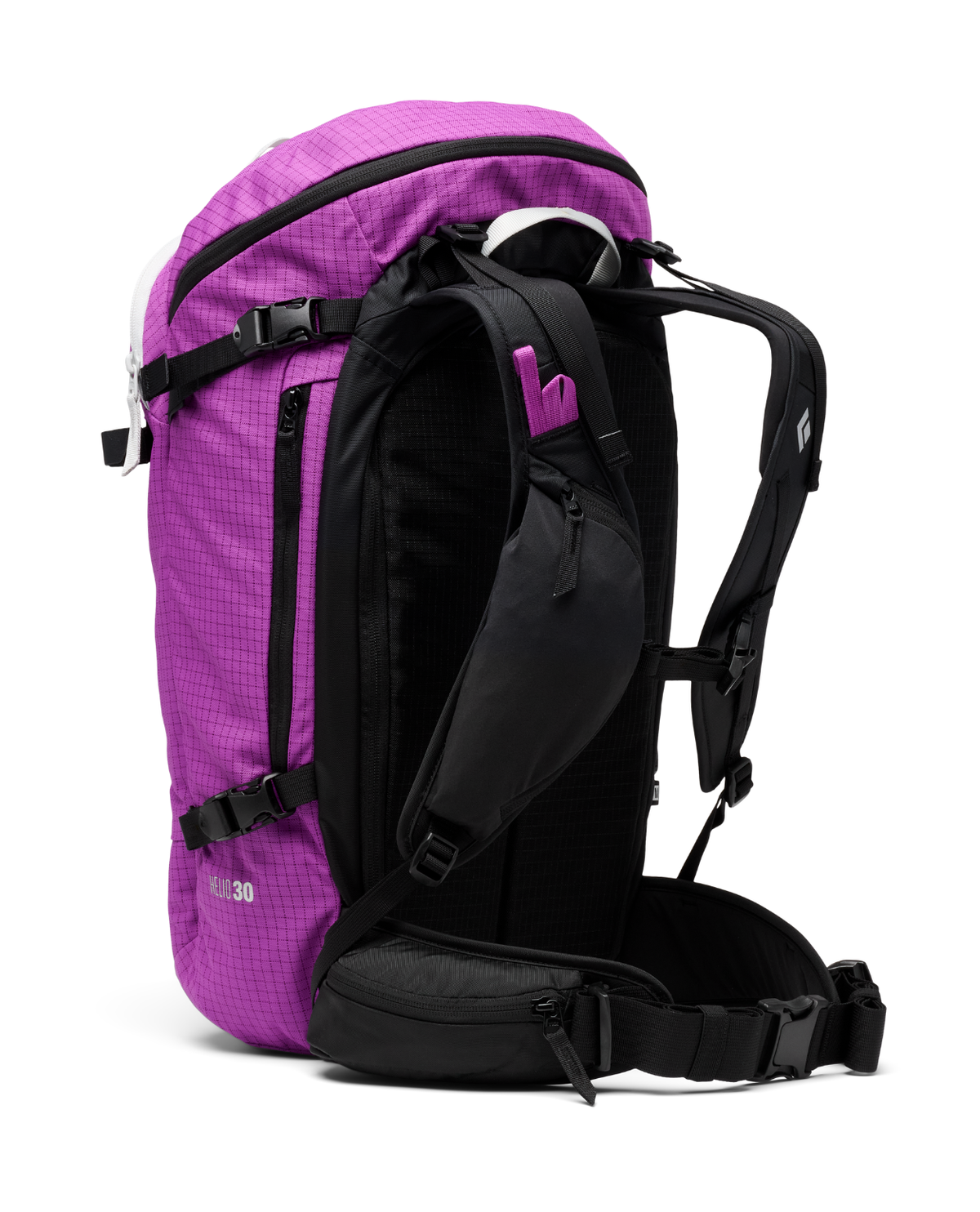 Black Diamond Helio 22 Backpack i färg Piton Purple visas bakifrån mot vit bakgrund.