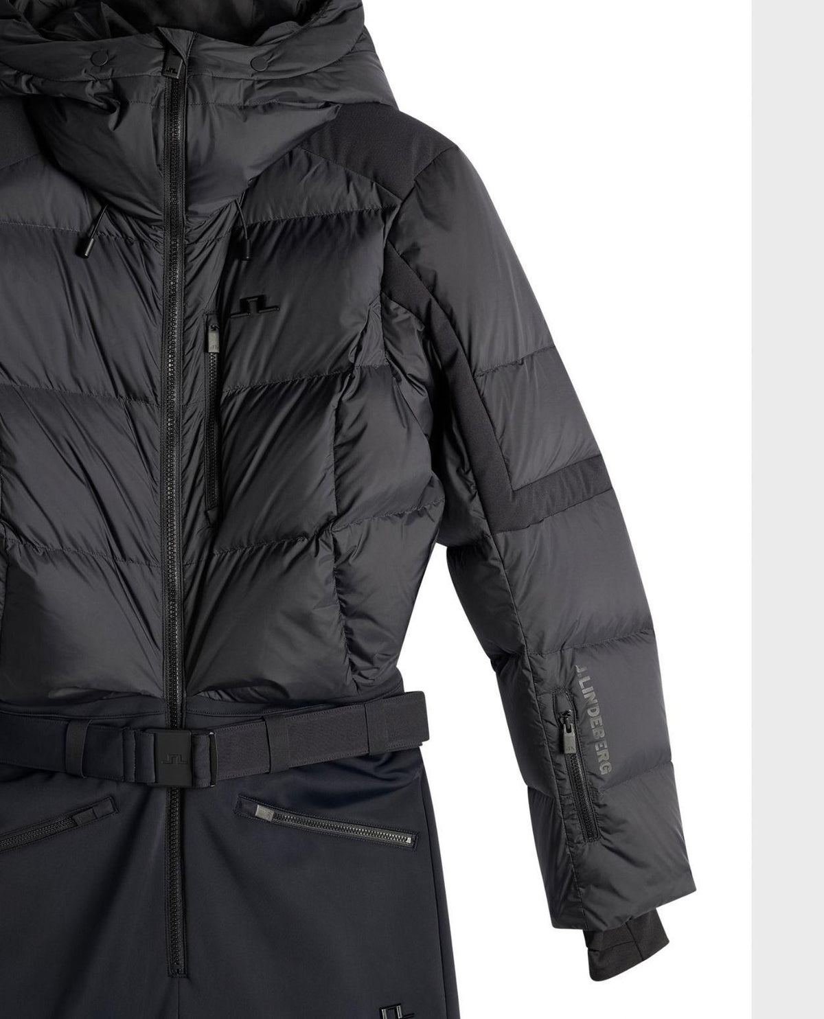 J.Lindeberg Soleil Down One Piece Women - Svart skidoverall med huva och bälte