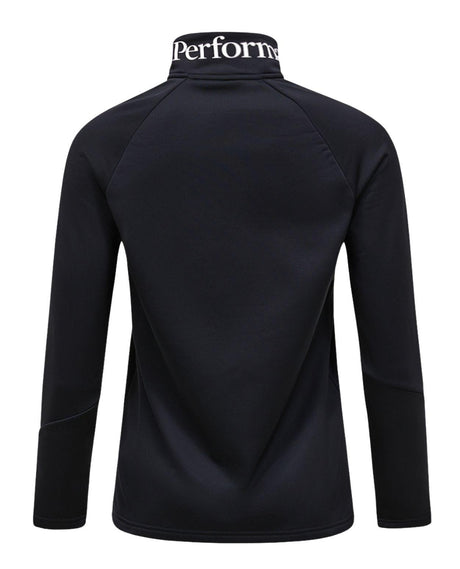 Peak Performance Rider Essentials Zip Jacket Women i svart färg visad bakifrån med text på kragen.