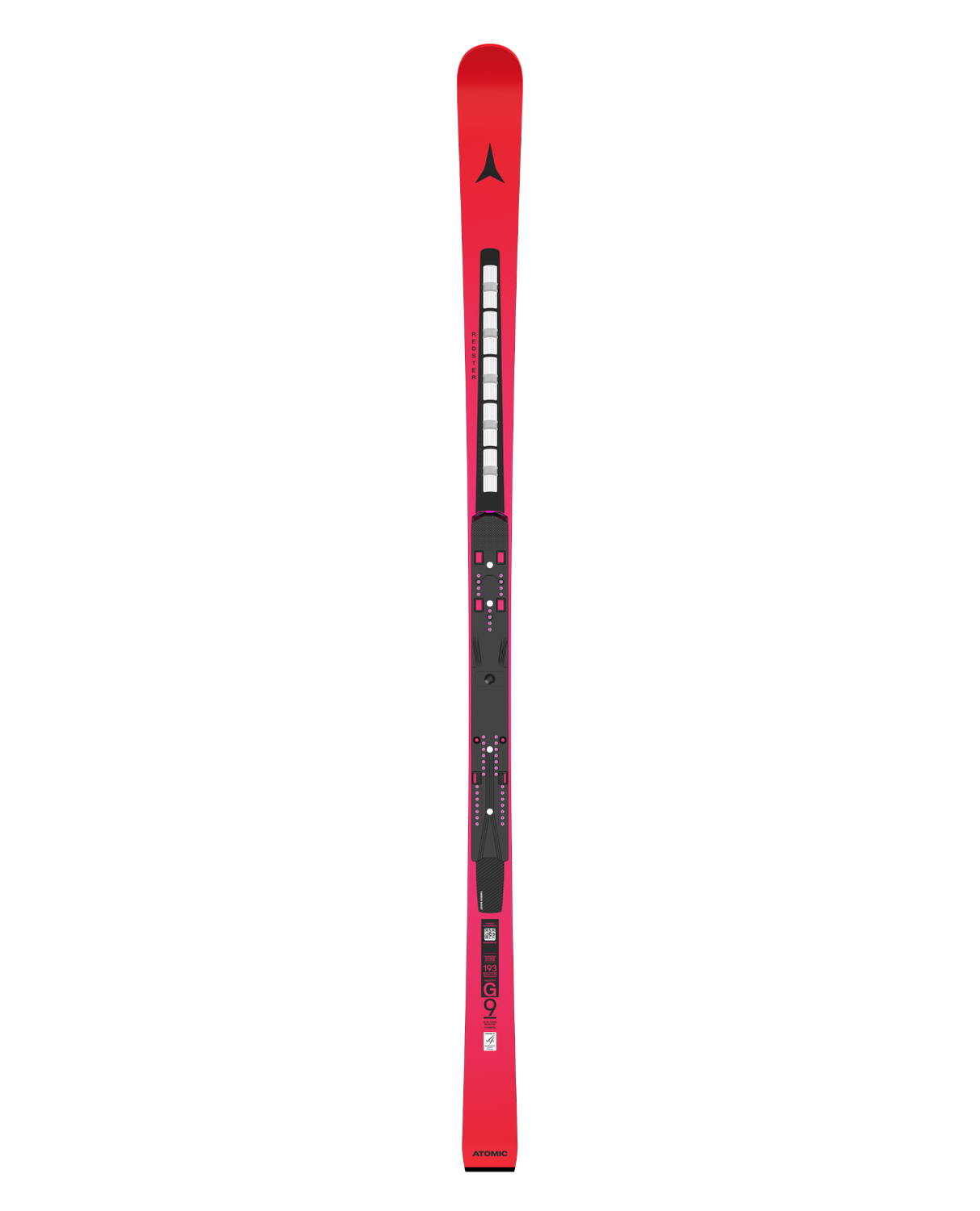 Atomic Redster G9 FIS Revoshock M 26/27 raceskida i rött för storslalom med Icon-platta och Revoshock-dämpning.