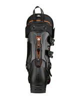 Tecnica Mach1 LV 120 TD2 alpinpjäxa bakifrån i svart och orange färg.