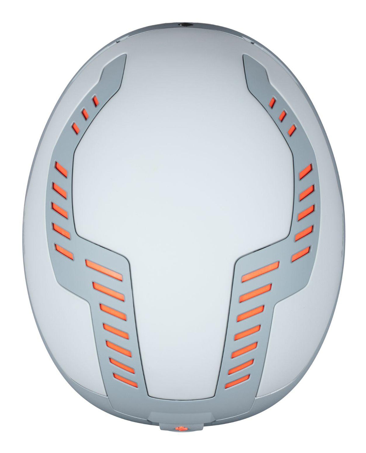 Sweet Protection Switcher 2Vi Mips skidhjälm i Platinum Grey sedd uppifrån med orangea ventilationshål.
