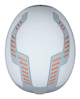 Sweet Protection Switcher 2Vi Mips skidhjälm i Platinum Grey sedd uppifrån med orangea ventilationshål.
