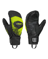 Leki WCR Pro Zero Mitt i neongult premiumläder med hårda skydd, framtagna för alpina tävlingsåkare.
