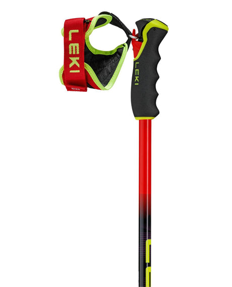 Leki WCR GS Carbon TR racingstav med Trigger 3D-grepp och röd handrem för alpina tävlingsåkare.