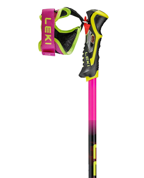 Leki Venom SL TR slalomstav i neonrosa med Trigger 3D-grepp och racingrem för alpina tävlingsåkare.