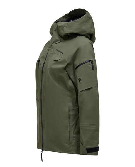 Peak Performance Alpine Gore-Tex 3L Jacket Women i färgen Pine Needle, sidoprofil.