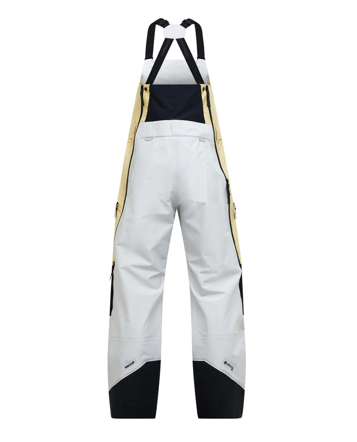 Peak Performance Vertical Gore-Tex Pro Bib Pants Women i färgerna Antarctica och Alpine Harvest bakifrån.