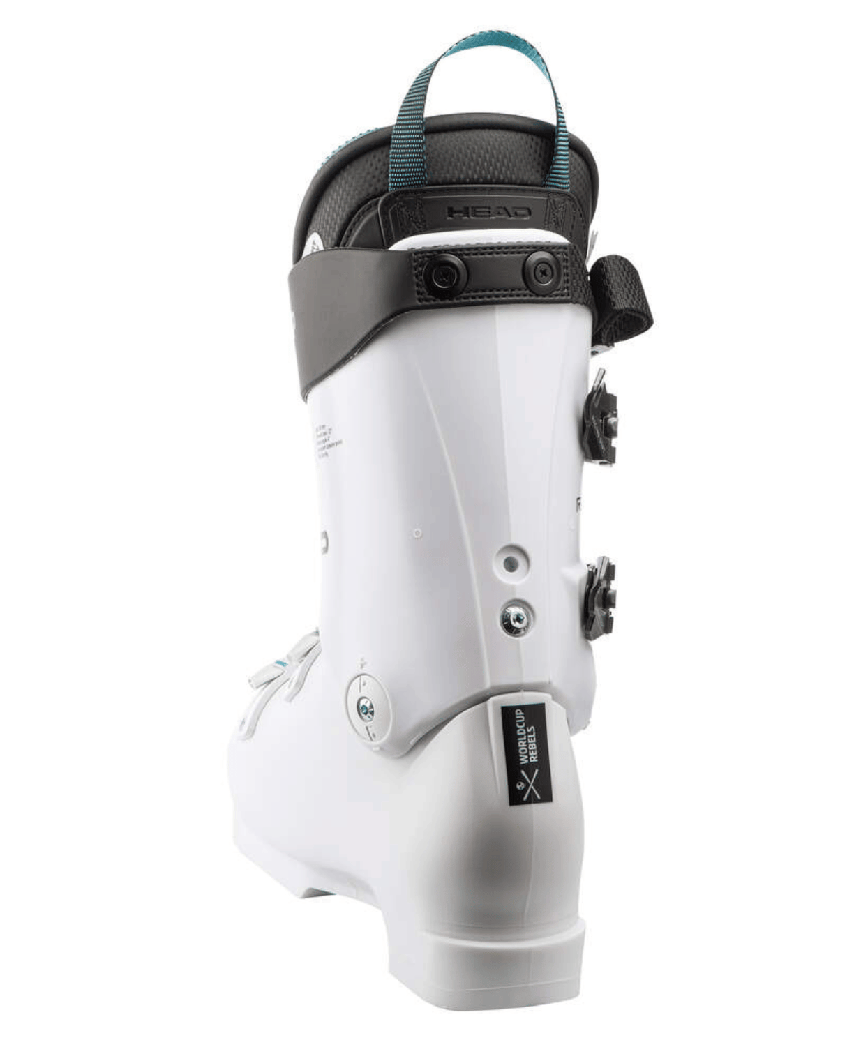 Vit Head Raptor WCR 2 RV racepjäxa sedd bakifrån, optimerad för precision och professionell racing.