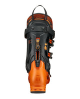 Tecnica Mach1 LV 130 alpinpjäxa sedd bakifrån i orange och svart färg.