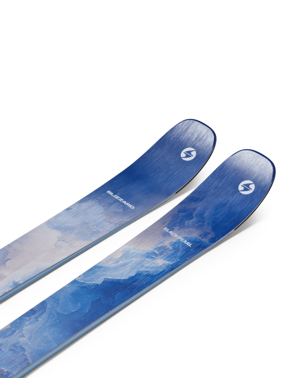 Blizzard Black Pearl 88 damallmountainskidor med blå design och vit logotyp på skidens toppar.