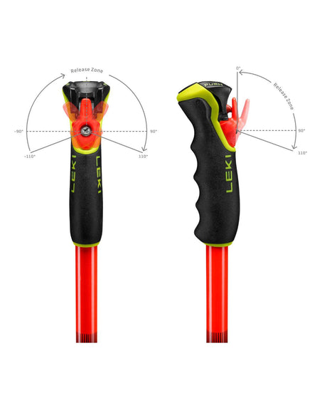 Leki WCR Pro GS TR grepp med Trigger 3D-system och illustration av vinklar för flerdimensionell utlösning.