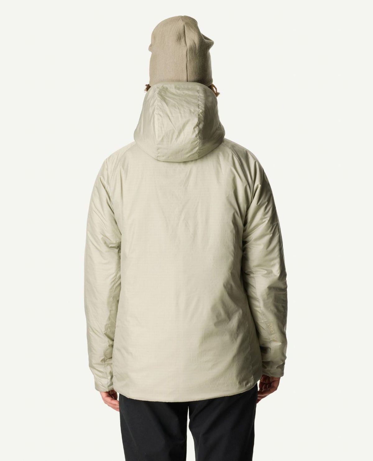 Baksidesvy av Houdini Dunfri Women i färgen Greenish Gray.