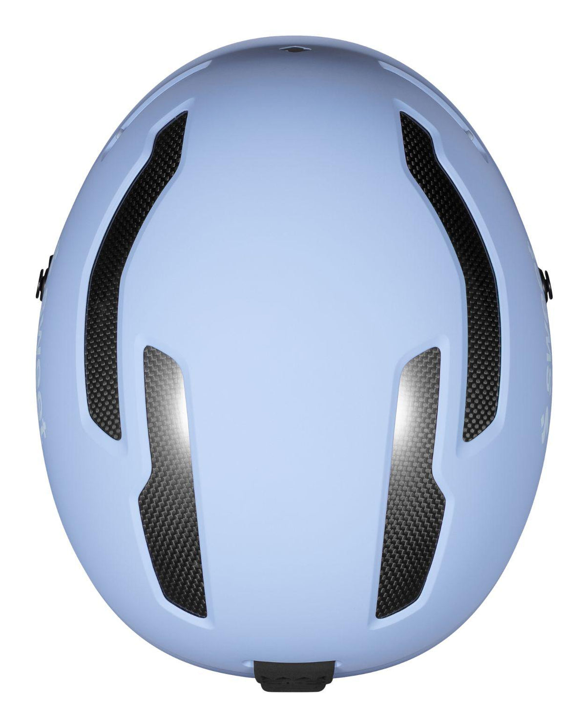 Ljusblå Sweet Protection Trooper 2Vi SL Mips alpinhjälm sedd uppifrån med kolfiberdetaljer.