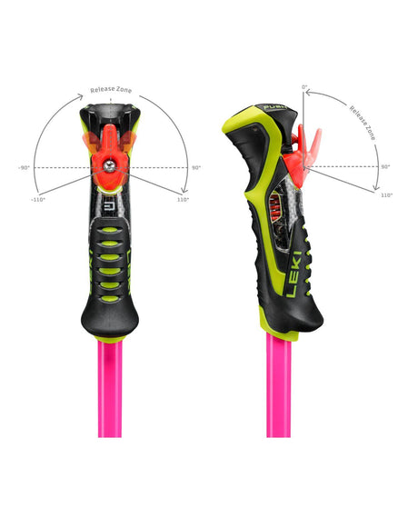 Leki Venom SL TR med Trigger 3D-systemets 220 graders utlösningsvinkel för ökad säkerhet för tävlingsåkare.