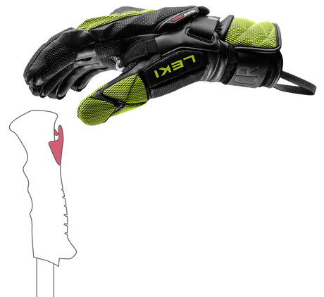 Leki WCR Venom GS 3D racinghandske i svart och Ice Lemon med keramiskt skydd och Trigger 3D-system för storslalom.