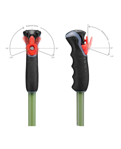 Leki Peak Vario TR med Trigger-grepp och teknisk Release Zone för maximal säkerhet vid aggressiv utförsåkning.