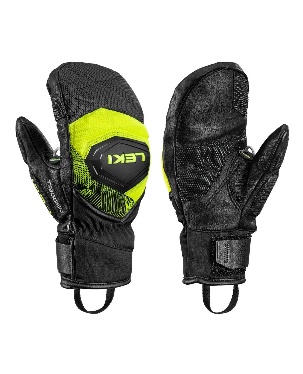 Leki WCR Pro TR Mitt Junior tumvantar i svart och neongult med robusta racing-skydd och integrerat Trigger-system.