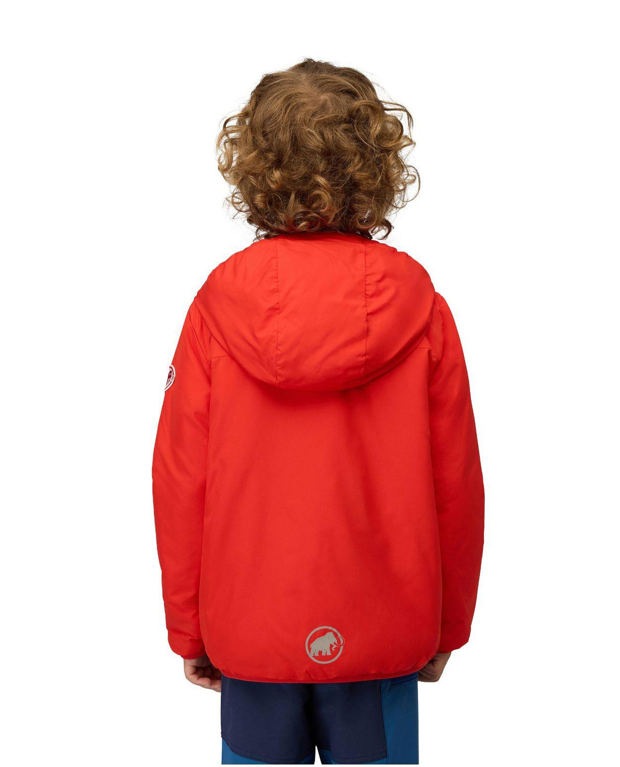 Mammut Rime IN Hooded Jacket Junior bakifrån i röd färg med reflexdetaljer.