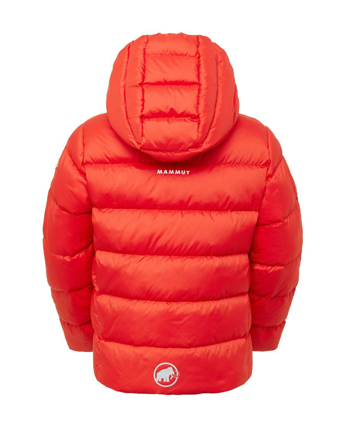 Mammut Waymarker IN Hooded Jacket Junior - Röd dunjacka bakifrån med huva och reflexdetaljer