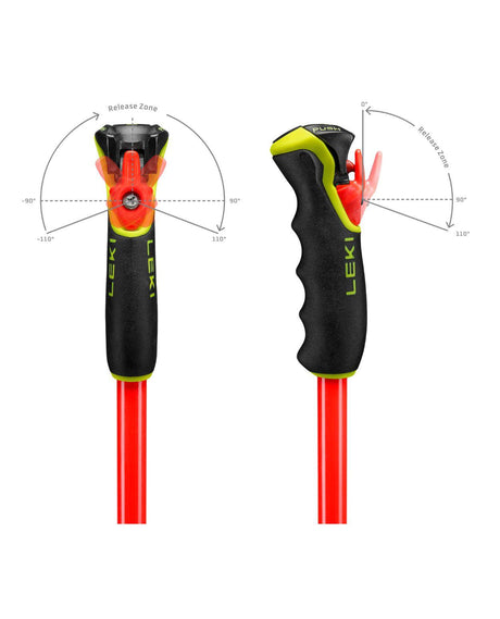Leki Venom GS TR med Trigger 3D-grepp som visar systemets uppdaterade tredimensionella säkerhetsutlösning.