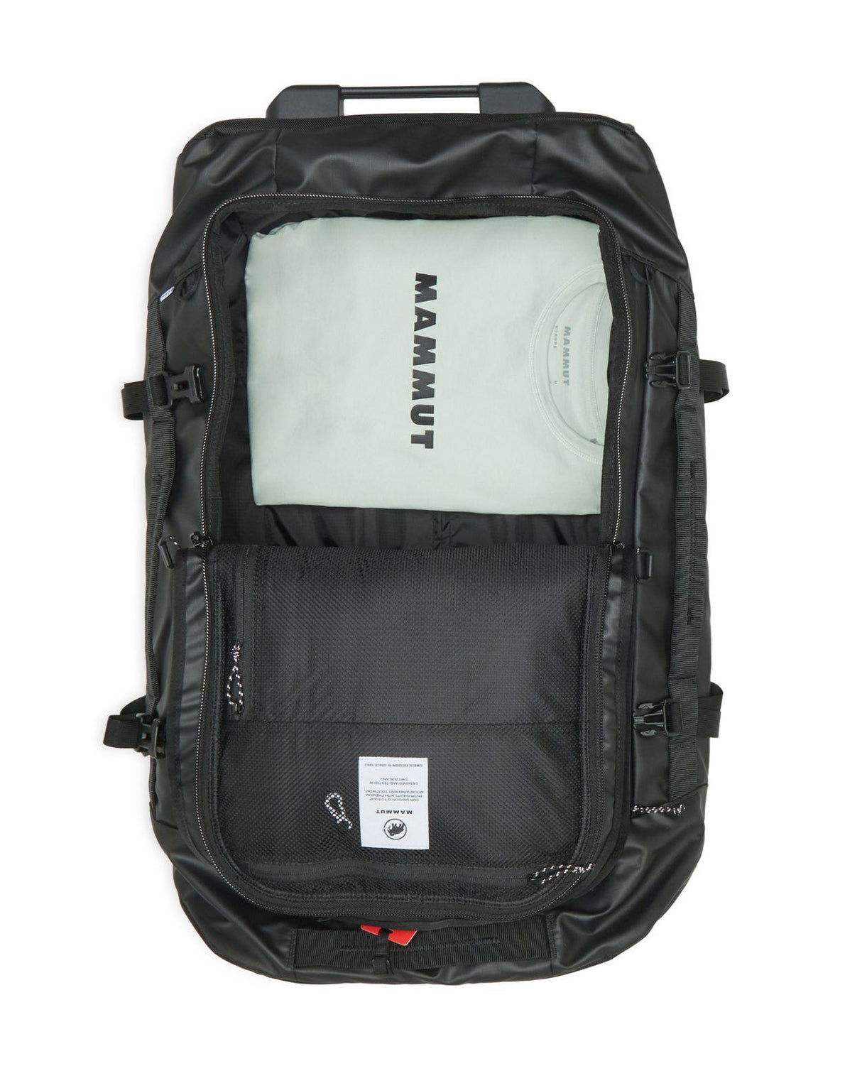 Mammut Wheeled Cargo 90 - Svart resväska med öppen insida visande packutrymme