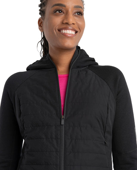 Icebreaker Women Mer Quantum Hybrid LS Zip Hoodie - Black - Mellanlager - Alpingaraget