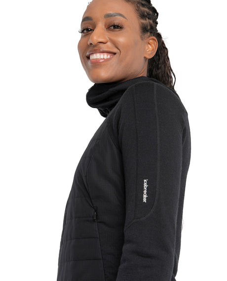 Icebreaker Women Mer Quantum Hybrid LS Zip Hoodie - Black - Mellanlager - Alpingaraget